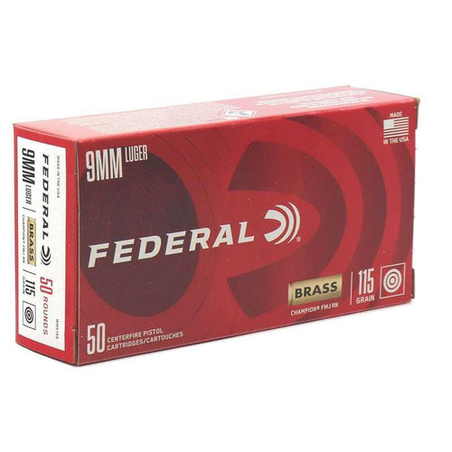 Federal Champion 9mm Luger Ammo, 115 grain, FMJ (1000 rds)